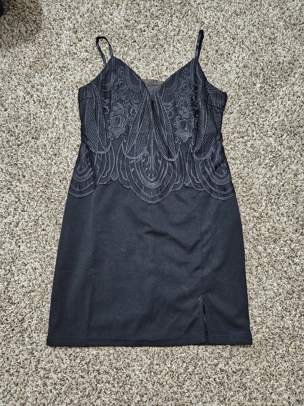 Black Lace-Detail Cocktail Dress